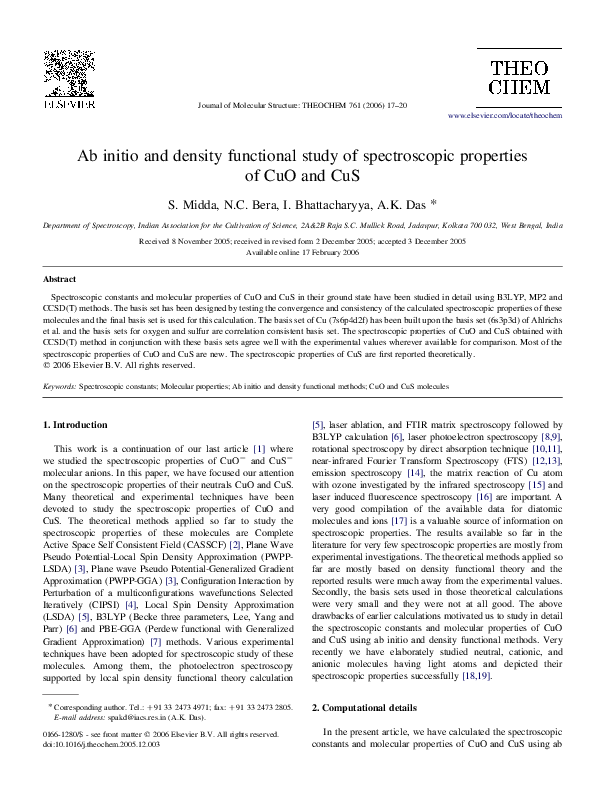 (PDF) Ab initio and density functional study of spectroscopic ...