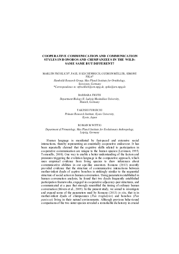 (PDF) Styles in Bonobos and Chimpanzees in the Wild : Same Same but ...