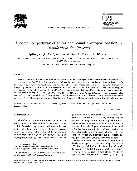 A combined pathway of sulfur compound disproportionation in Desulfovibrio desulfuricans
