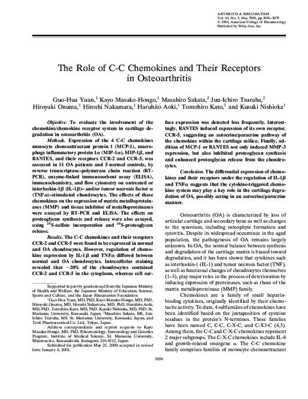 (PDF) The role of C‐C chemokines and their receptors in osteoarthritis
