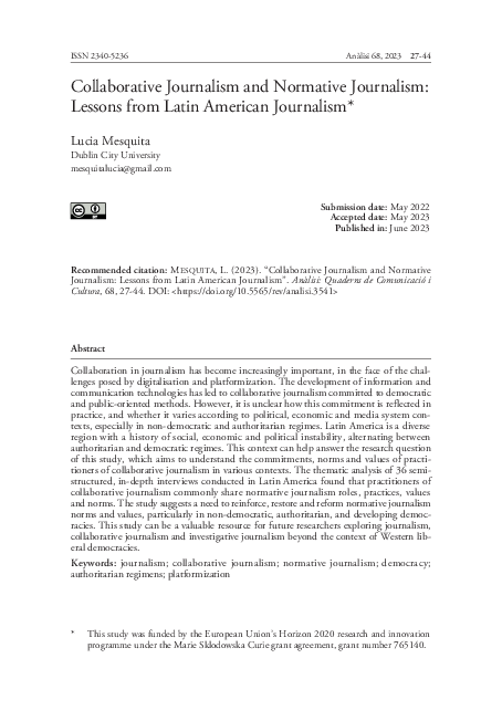 (PDF) Collaborative Journalism and Normative Journalism : Lessons from ...