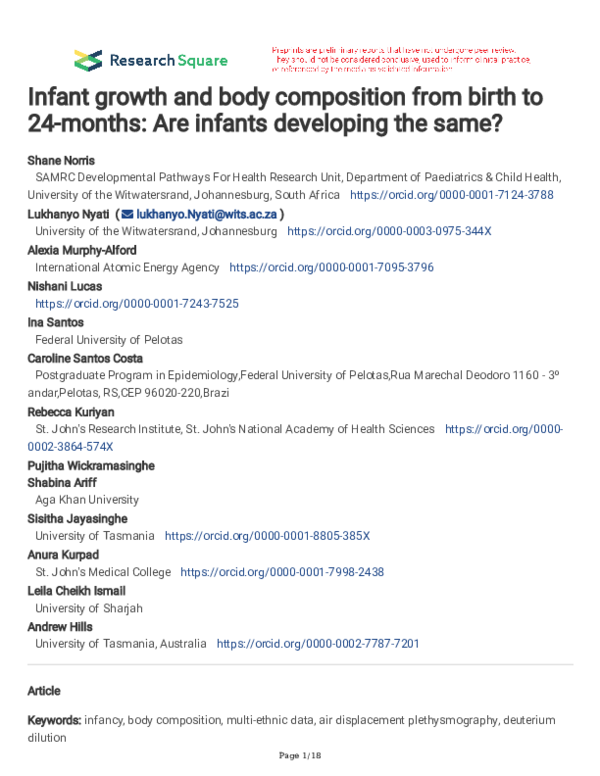 (PDF) Infant growth and body composition from birth to 24-months: Are ...