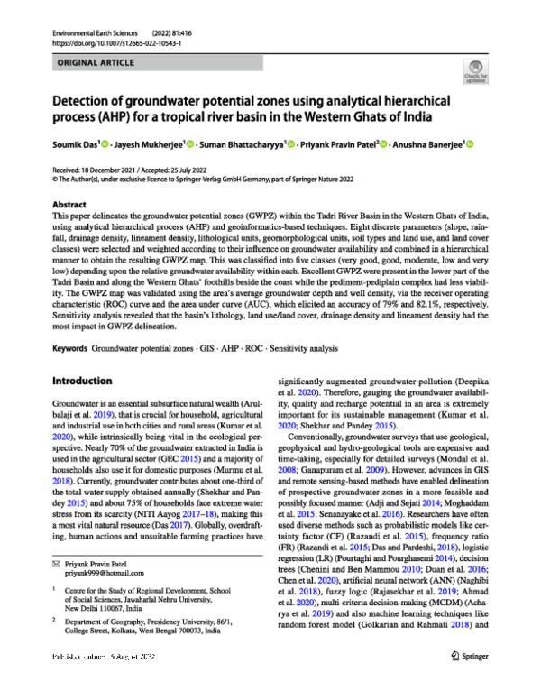 (PDF) Detection of groundwater potential zones using analytical ...