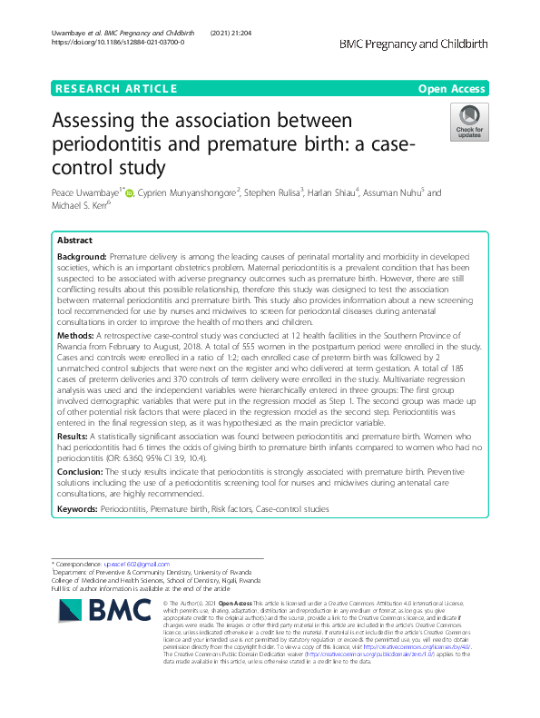(PDF) Assessing the association between periodontitis and premature ...