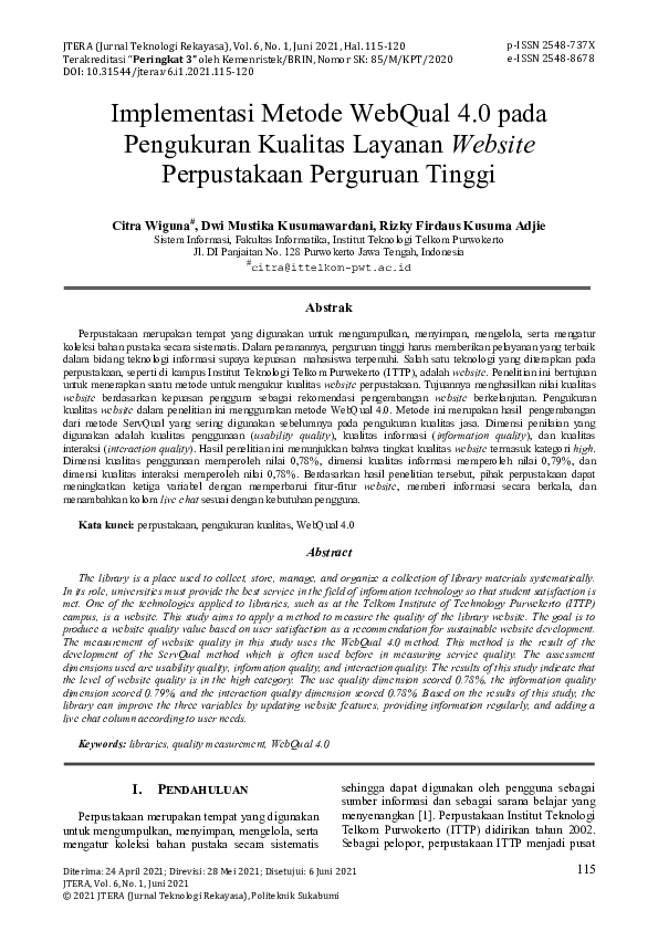 (PDF) Implementasi Metode WebQual 4.0 pada Pengukuran Kualitas Layanan ...