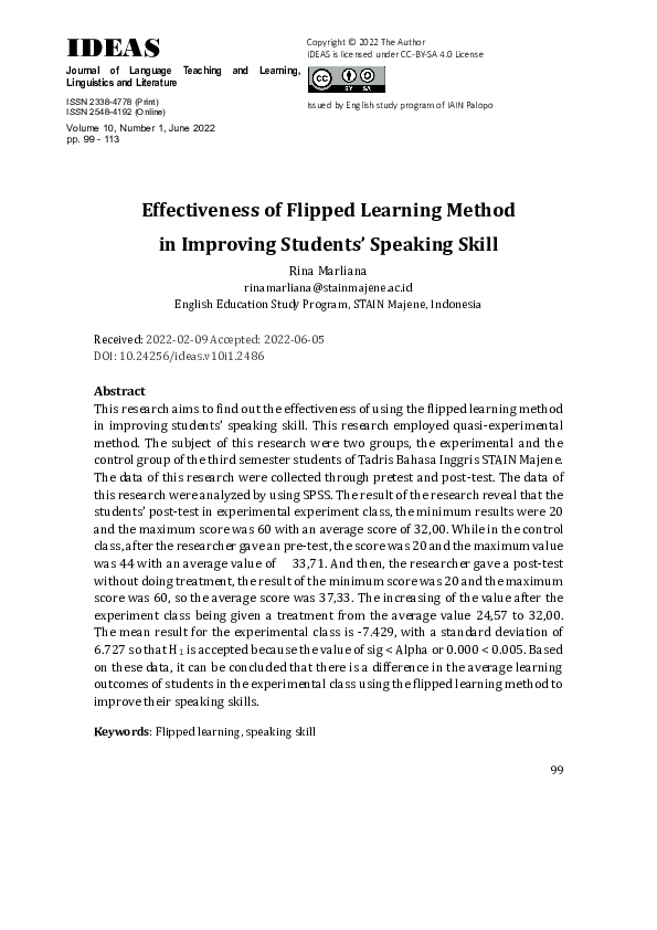 (PDF) Effectiveness of Flipped Learning Method in Improving Students ...