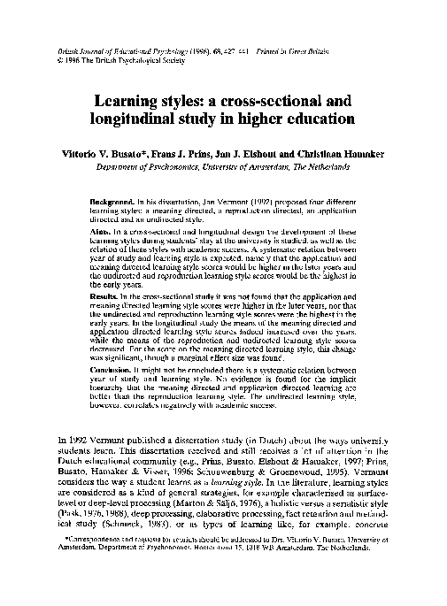 Pdf Learning Styles A Cross Sectional And Longitudinal Study In Pdf Learning Styles A Cross Sectional And Longitudinal Study In