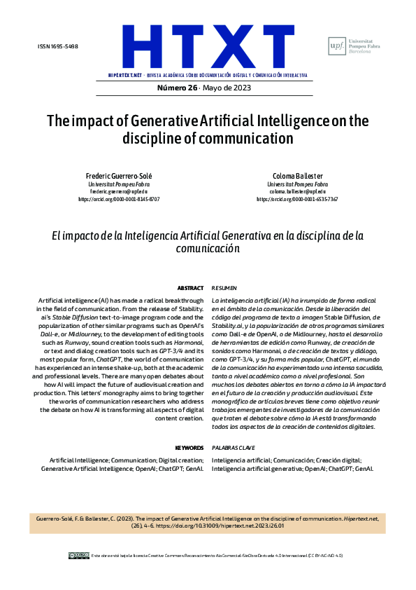 (PDF) The impact of Generative Artificial Intelligence on the ...