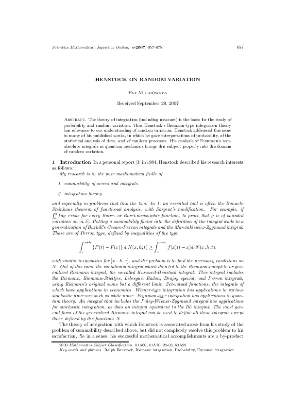 (PDF) HENSTOCK ON RANDOM VARIATION Pat Muldowney