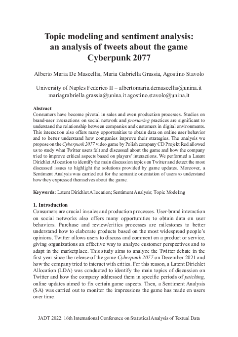 (PDF) Topic modeling and sentiment analysis: an analysis of tweets ...
