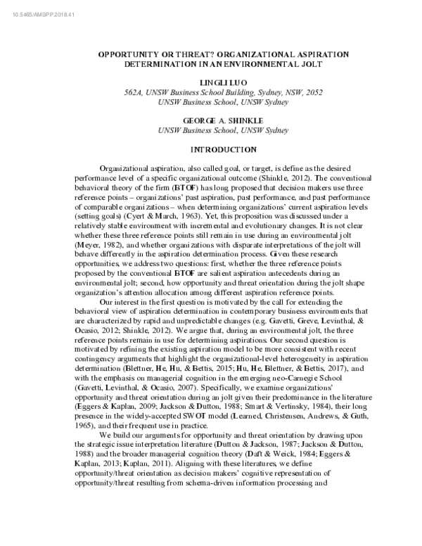 (PDF) Opportunity or Threat? Organizational Aspiration Determination in ...