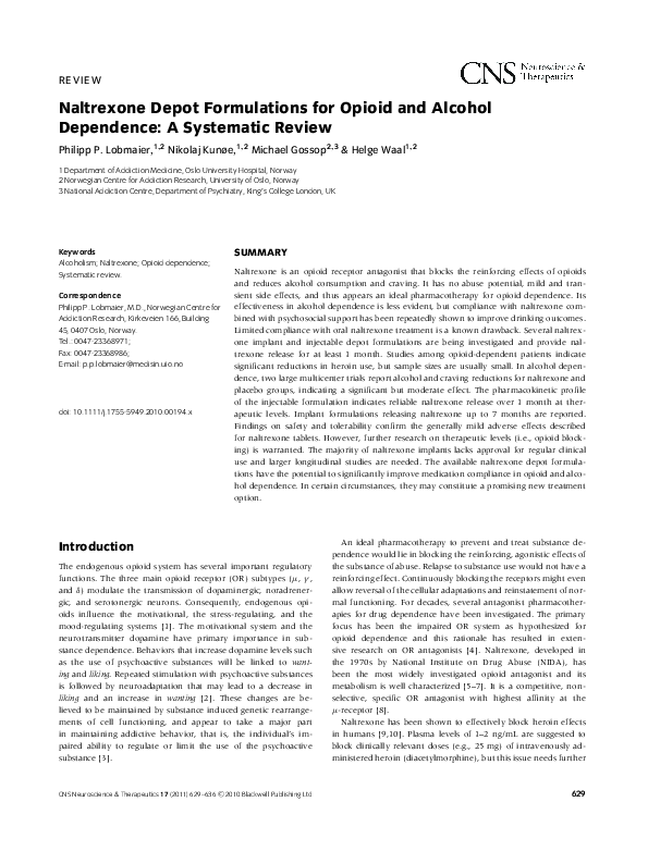 (PDF) Naltrexone Depot Formulations for Opioid and Alcohol Dependence ...