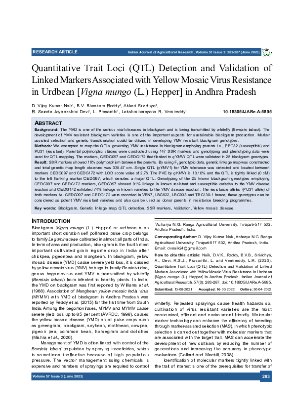 (PDF) Quantitative Trait Loci (QTL) Detection and Validation of Linked ...