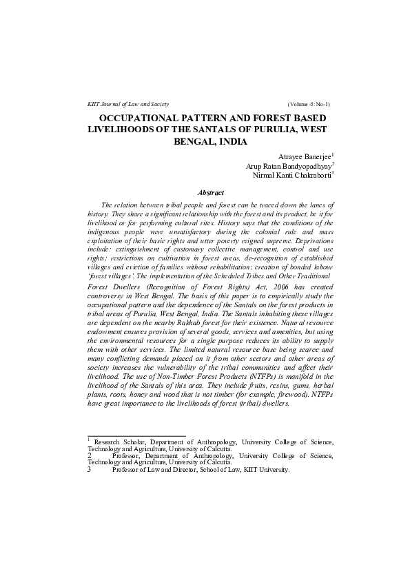 (DOC) OCCUPATIONAL PATTERN AND FOREST BASED LIVELIHOODS OF THE SANTALS ...