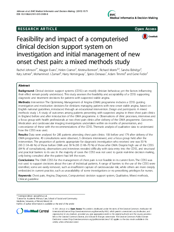 (PDF) Feasibility and impact of a computerised clinical decision ...