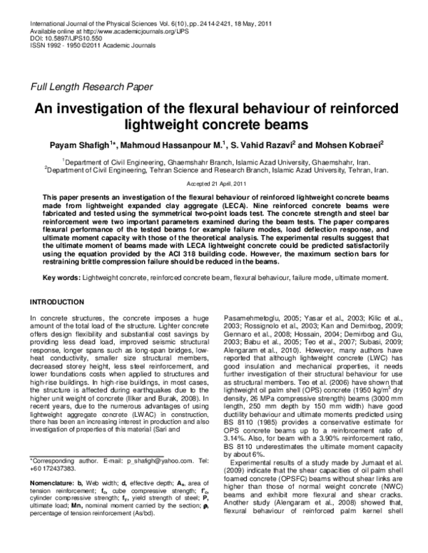 (PDF) An investigation of the flexural behaviour of reinforced ...
