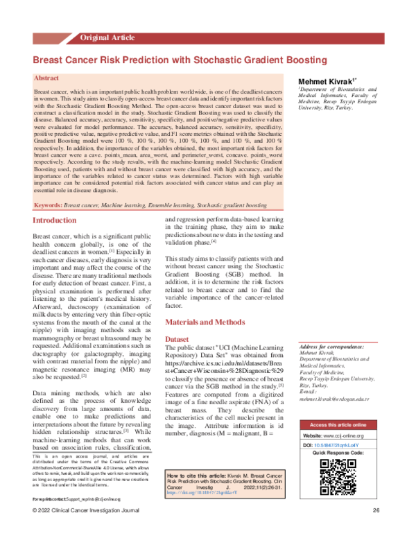 (PDF) Breast Cancer Risk Prediction with Stochastic Gradient Boosting