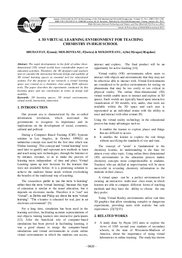 (PDF) A 3D Virtual Learning Environment for Teaching Chemistry in High ...