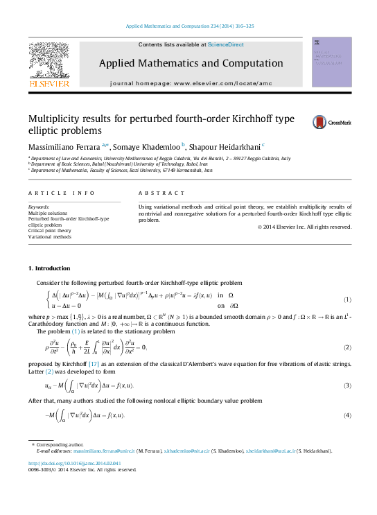 (PDF) Multiplicity results for perturbed fourth-order Kirchhoff type ...