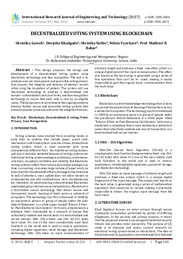 (PDF) DECENTRALIZED VOTING SYSTEM USING BLOCKCHAIN