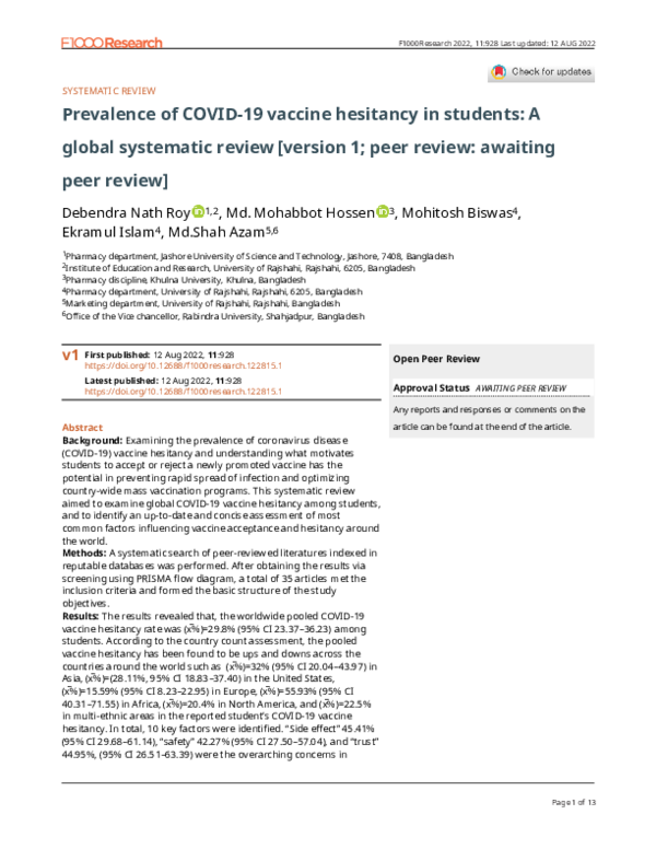 (PDF) Prevalence of COVID-19 vaccine hesitancy in students: A global ...