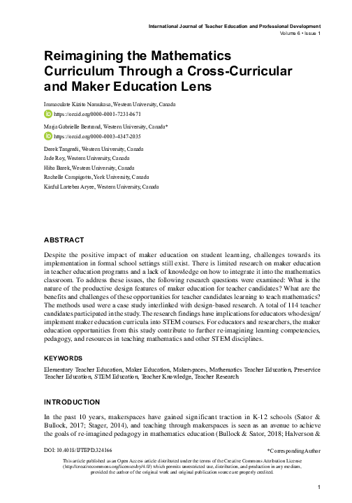 (PDF) Reimagining the Mathematics Curriculum Through a Cross-Curricular ...
