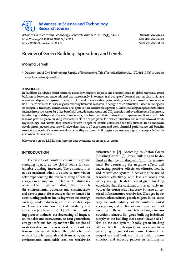 (PDF) Review of Green Buildings Spreading and Levels Mohmd Sarireh