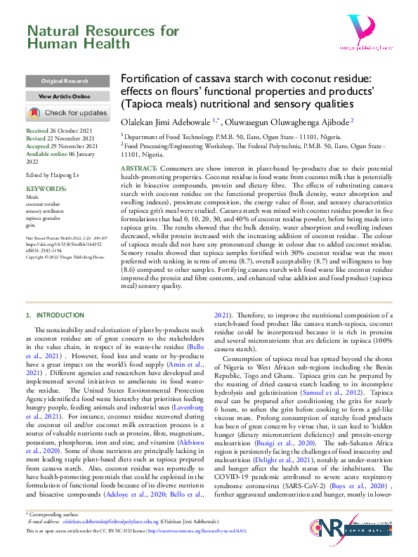 (PDF) Fortification of cassava starch with coconut residue: effects on ...