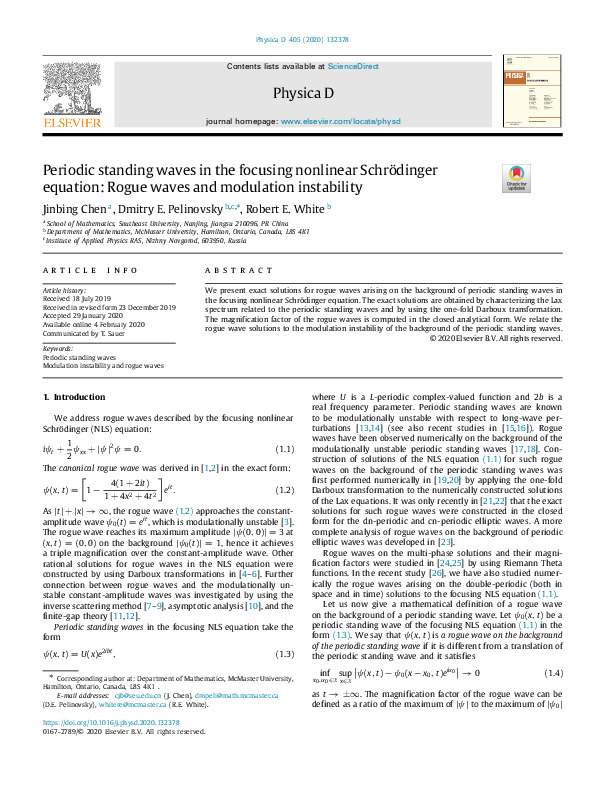 (PDF) Rogue waves on the periodic wave background in the focusing ...