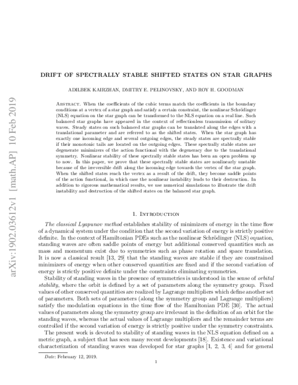 (PDF) Drift of Spectrally Stable Shifted States on Star Graphs