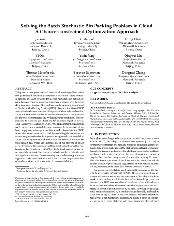 (PDF) Solving the Batch Stochastic Bin Packing Problem in Cloud