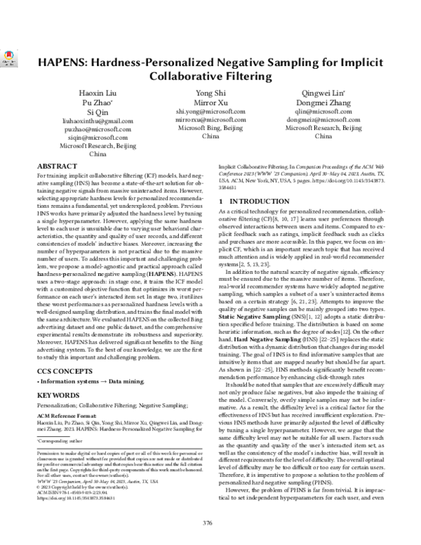 (PDF) HAPENS: Hardness-Personalized Negative Sampling for Implicit ...