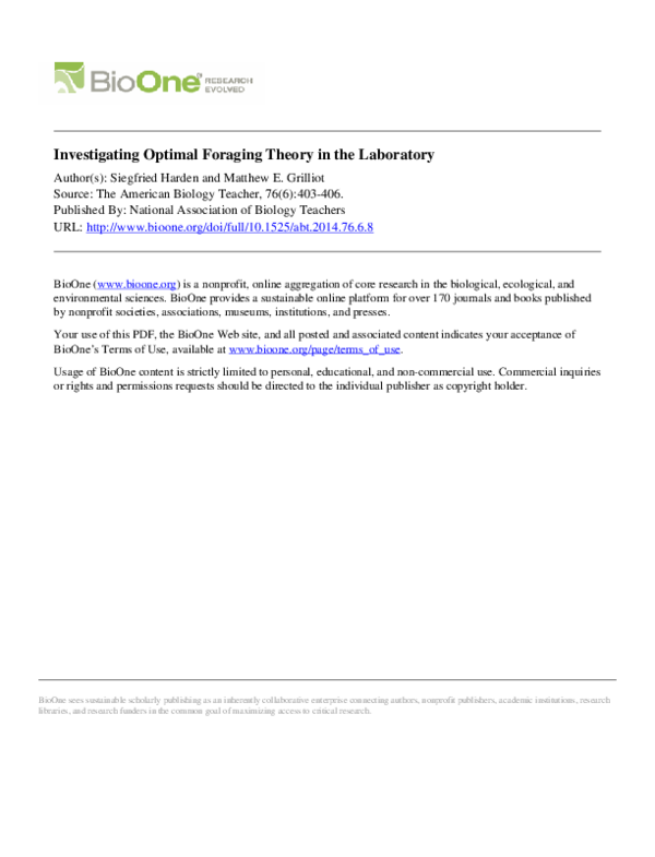 (PDF) Investigating Optimal Foraging Theory in the Laboratory