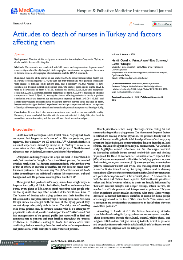 (PDF) Attitudes to death of nurses in Turkey and factors affecting them