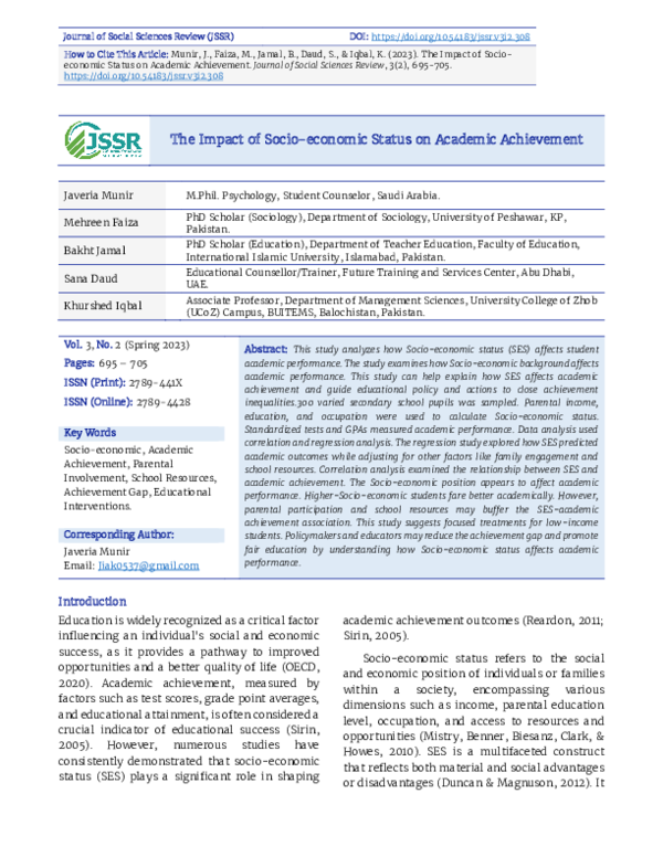 (PDF) The Impact of Socio-economic Status on Academic Achievement