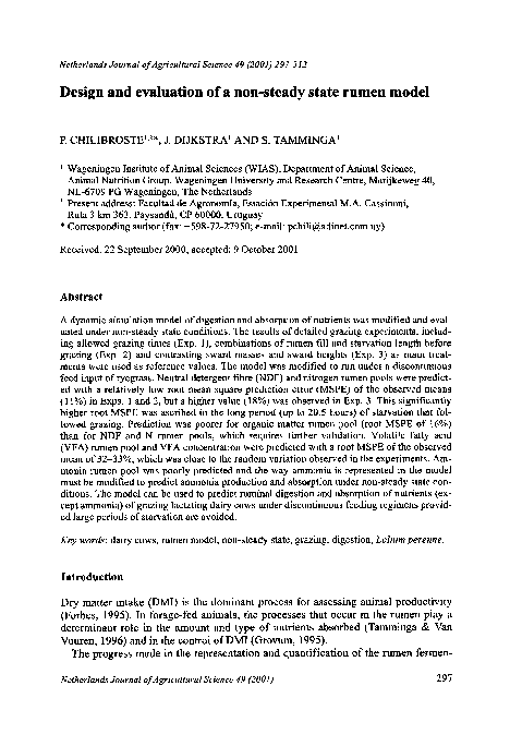 (PDF) Design and evaluation of a non-steady state rumen model