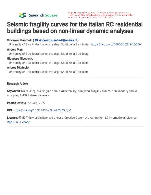 (PDF) Seismic fragility curves for the Italian RC residential buildings ...