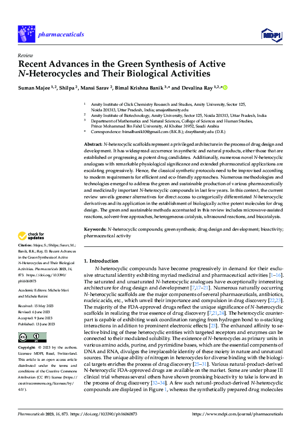(PDF) Recent Advances in the Green Synthesis of Active N-Heterocycles ...