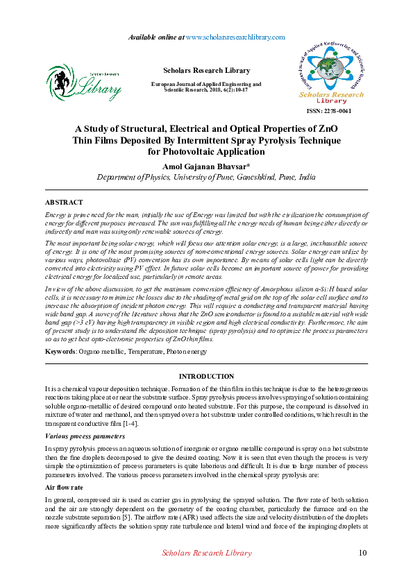 (PDF) A Study of Structural, Electrical and Optical Properties of ZnO ...