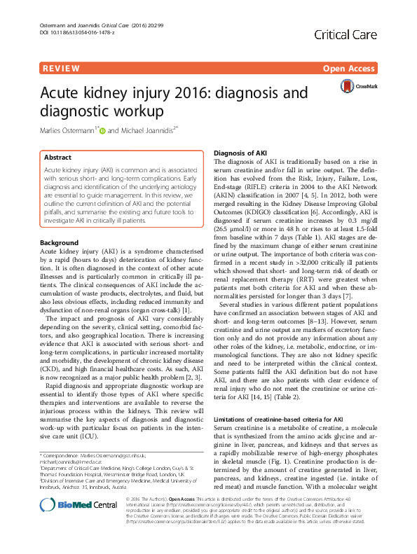 (PDF) Acute kidney injury 2016: diagnosis and diagnostic workup