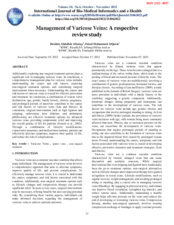 (PDF) Management of Varicose Veins: A respective review study