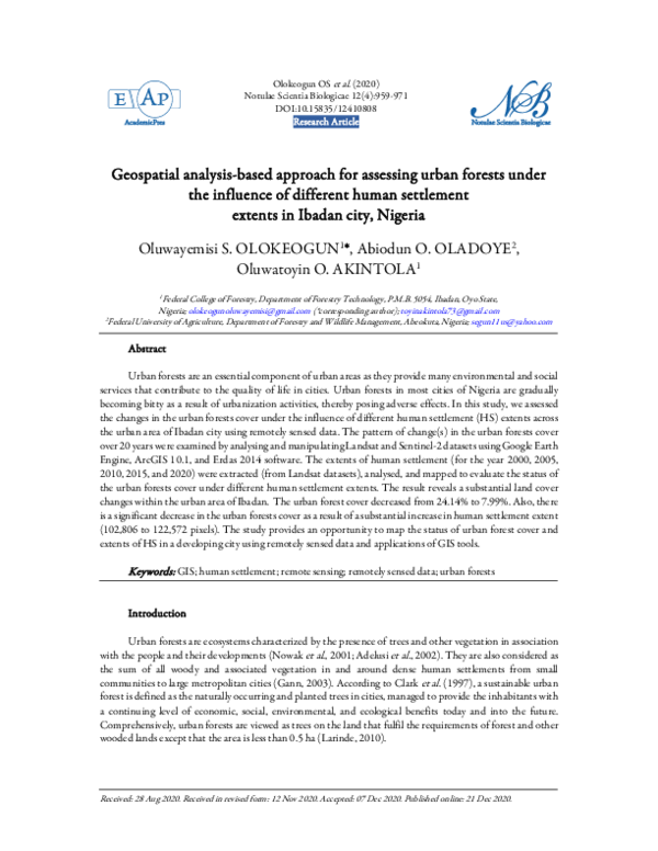 (PDF) Geospatial analysis-based approach for assessing urban forests ...