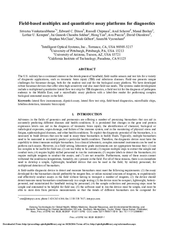 (PDF) Field-based multiplex and quantitative assay platforms for ...