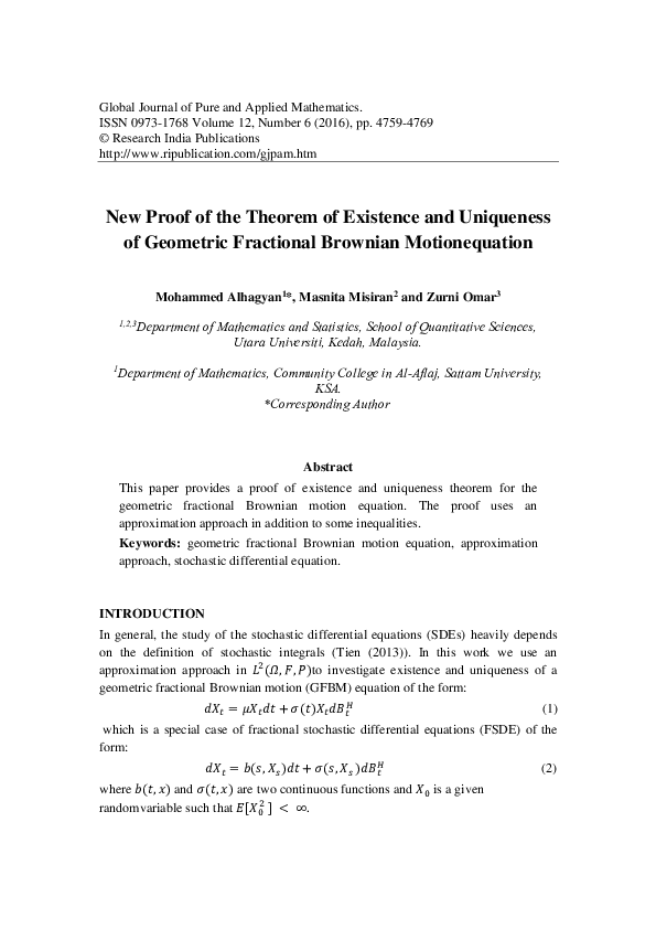 (PDF) New proof of the theorem of existence and uniqueness of geometric ...