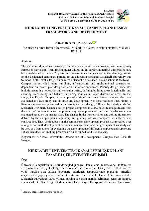 Pdf Kirklareli University Kayali Campus Plan Design Framework And