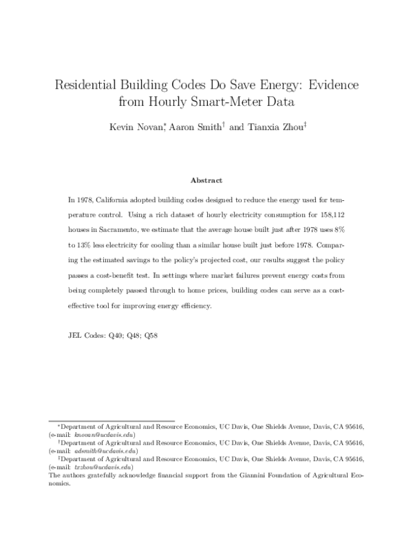 (PDF) Residential Building Codes Do Save Energy: Evidence from Hourly ...