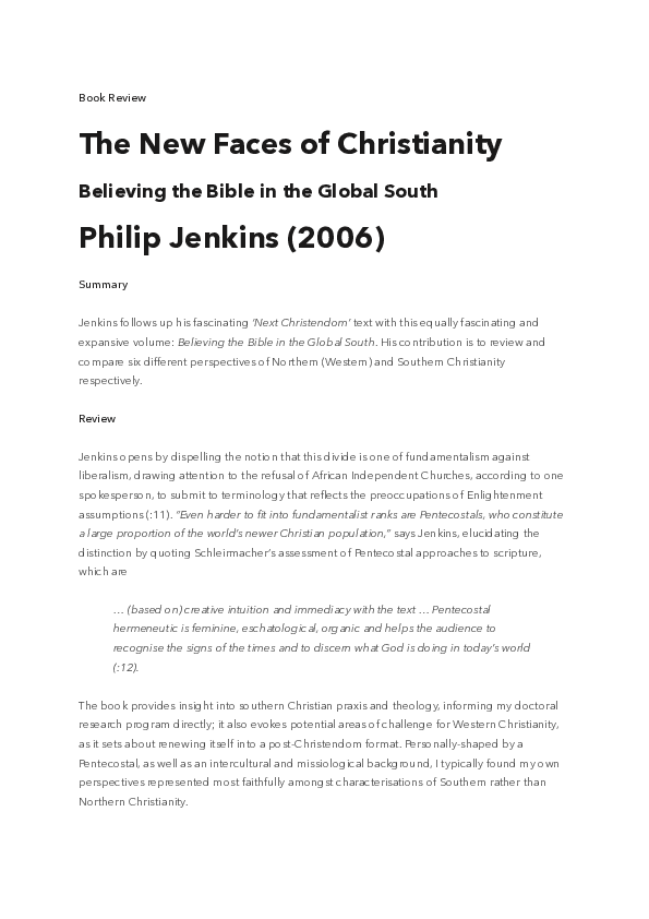 (PDF) Review : The New Faces of Christianity · Jenkins