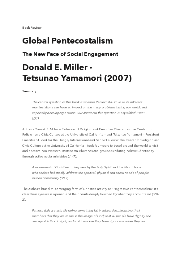 (PDF) Review : Global Pentecostalism · Miller · Yamamori