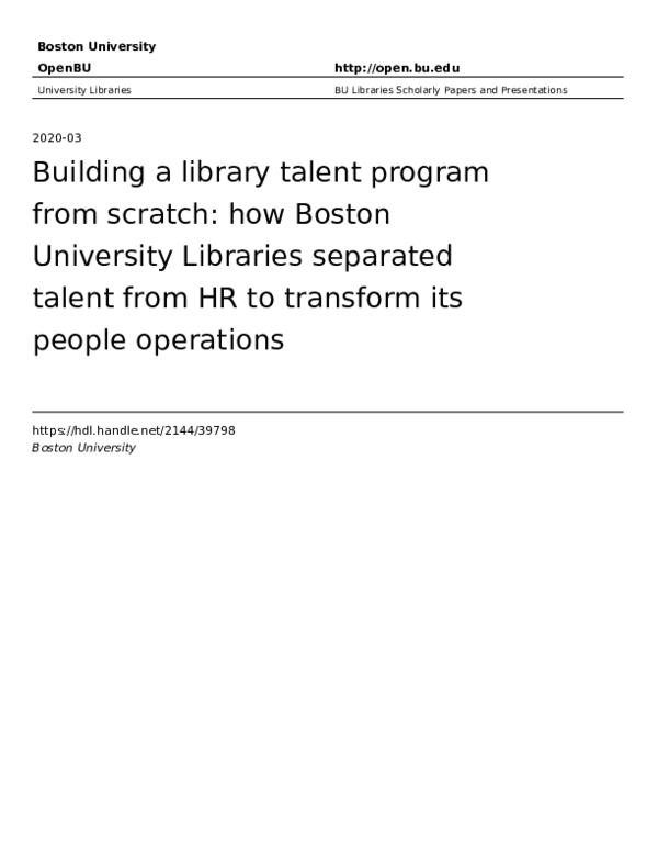 (PDF) Building a library talent program from scratch: how Boston ...