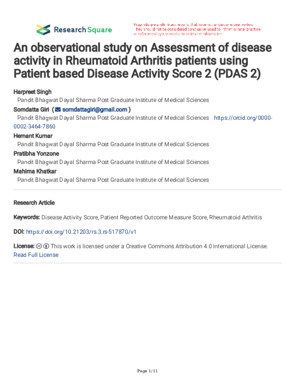(PDF) An observational study on Assessment of disease activity in ...